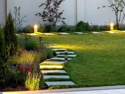 path illuminated by small lights